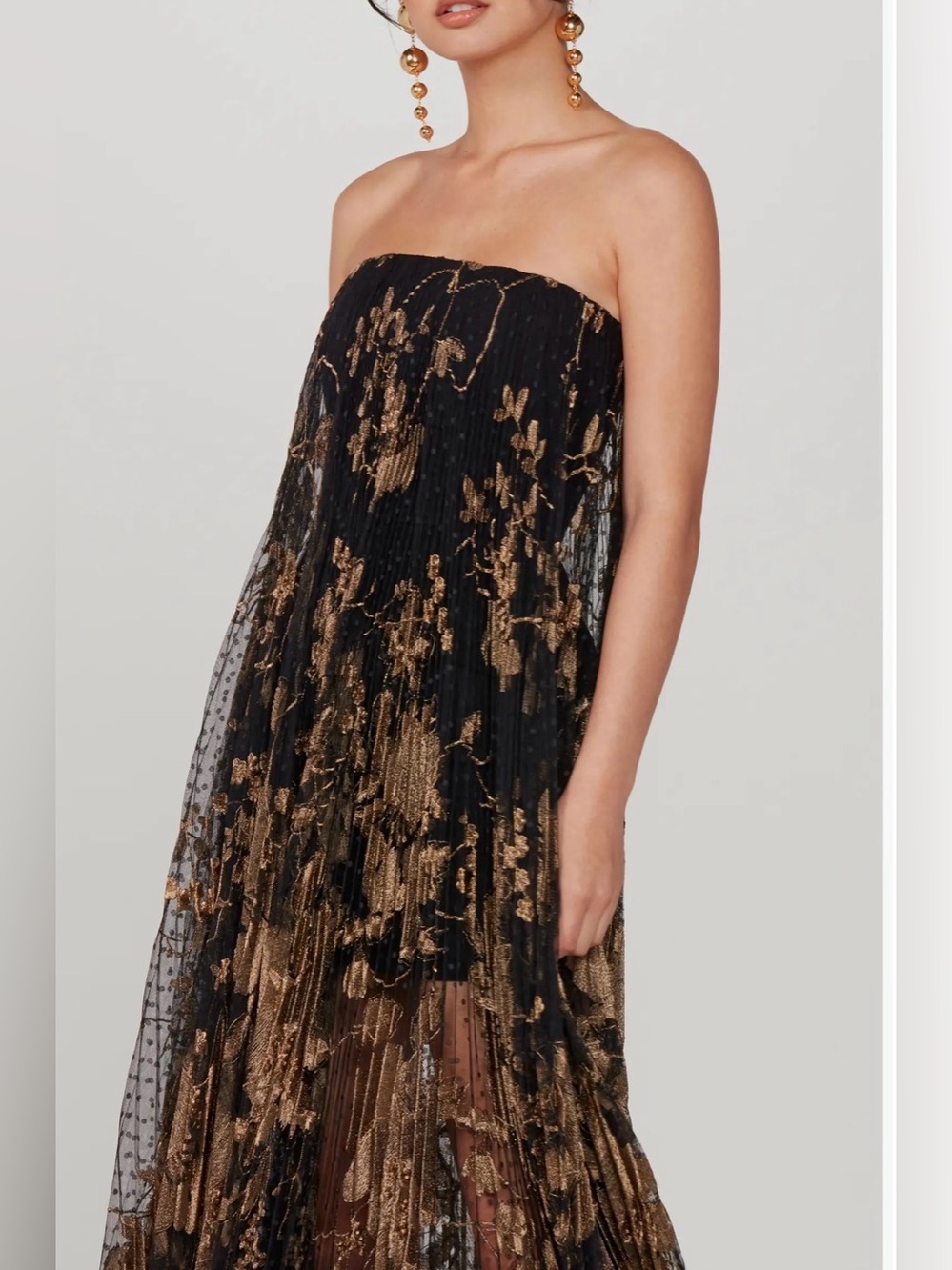 Helsi Delphine Metallic Floral Pleated Strapless Gown Black Gold Medium NWT - Picture 3 of 15